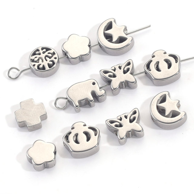 10Pcs/lot Star Moon Beads Charms For Jewelry Stainless Steel